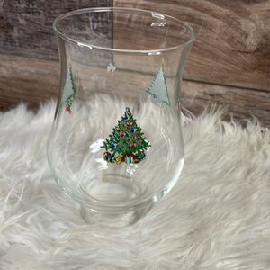 Luminarc Christmas Hurricane Lamp Globe, Clear Glass Holiday Tree Graphic 6 1/2”
